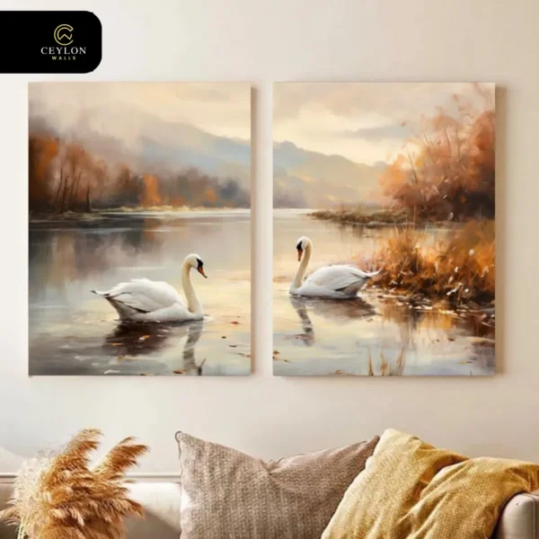 Golden Hour Swan Lake 2 Panel Wall Art