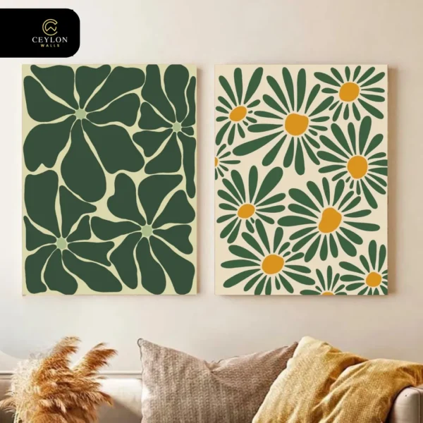 Retro Botanical Moss 2 Panel Wall Art