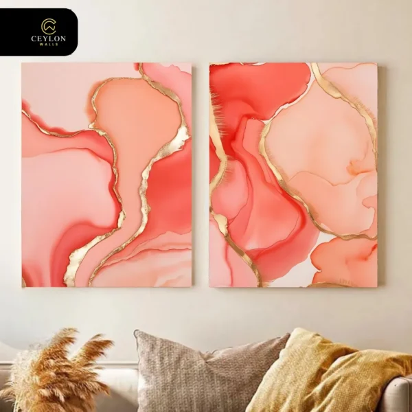Coral Drift Abstract 2 Panel Wall Art