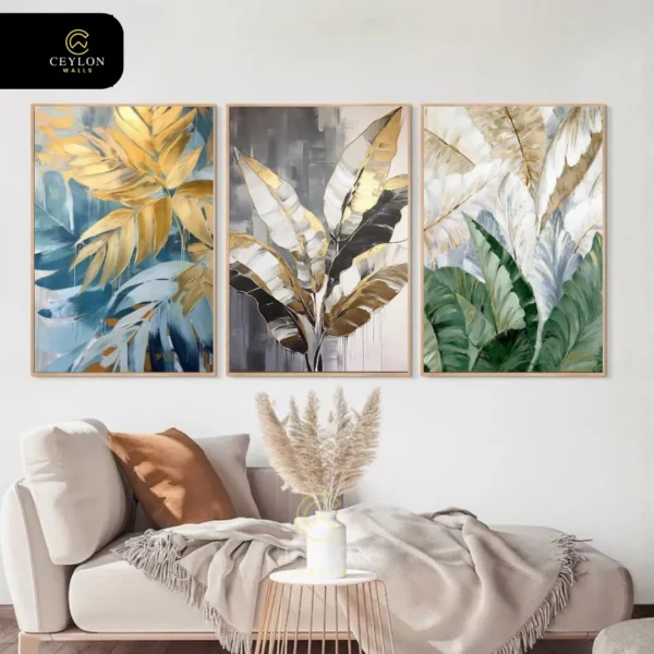 Tropical Gold & Emerald Leaves Wall Art