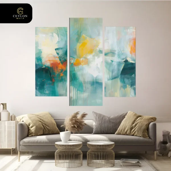 Modern Teal & Amber Abstract 3 Panel Wall Art