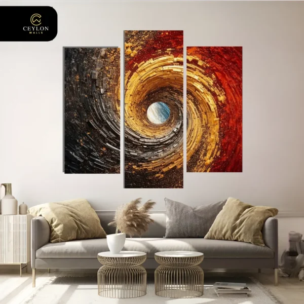 Cosmic Gold & Crimson Spiral 3 Panel Wall Art