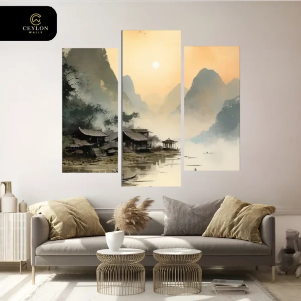 Misty Asian Landscape 3 Panel Wall Art