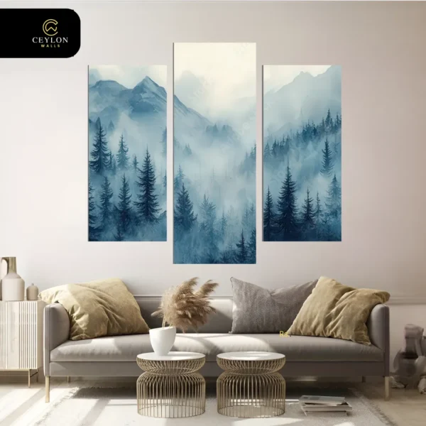 Misty Blue Pine Forest 3 Panel Wall Art