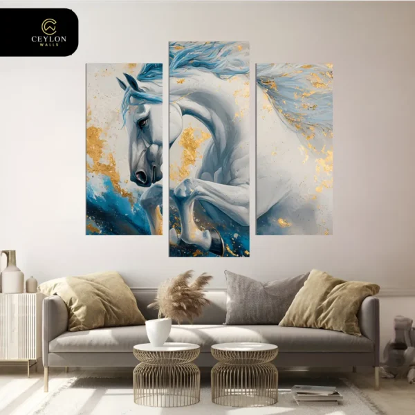 Majestic White Horse & Gold 3 Panel Wall Art