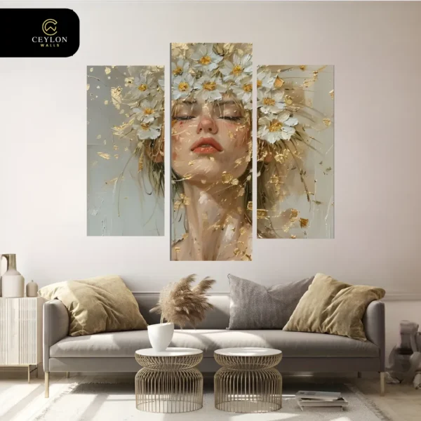 Ethereal Floral Portrait 3 Panel Wall Art