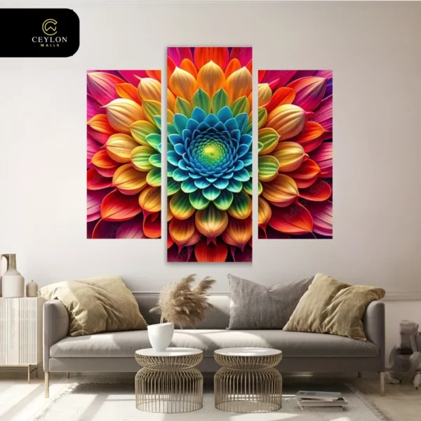 Vibrant Rainbow Mandala 3 Panel Wall Art