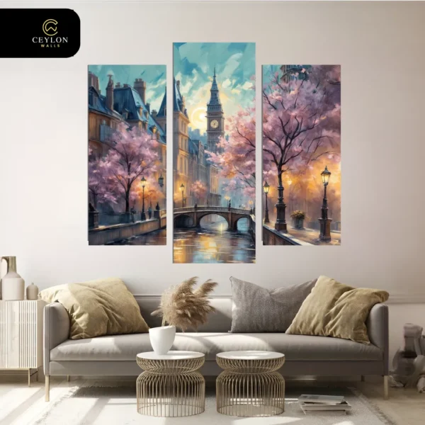 Rainy London Big Ben 3 Panel Wall Art