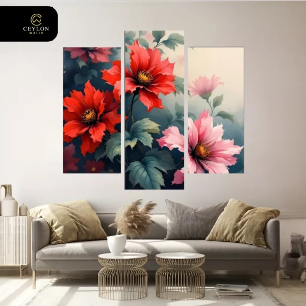 Bold Red Peony Floral 3 Panel Wall Art