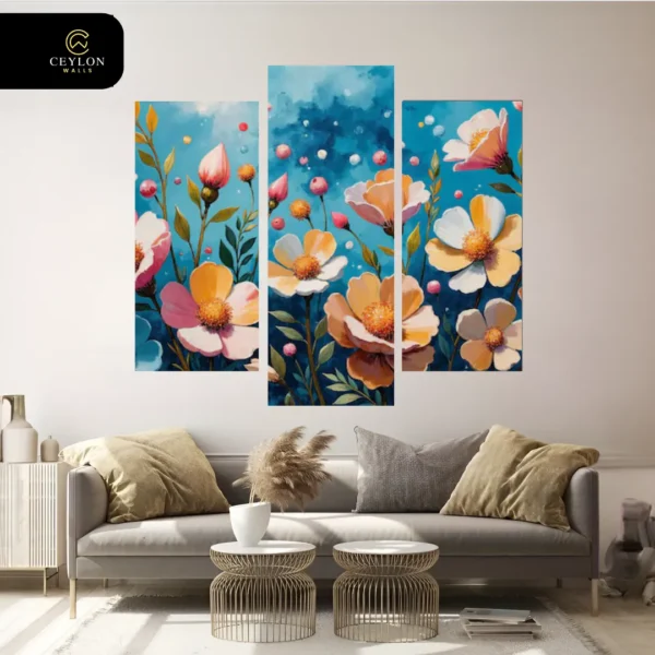 Whimsical Wildflower Meadow 3 Panel Wall Art