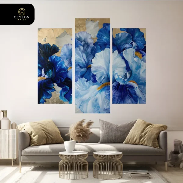 Royal Blue Iris Close-Up 3 Panel Wall Art
