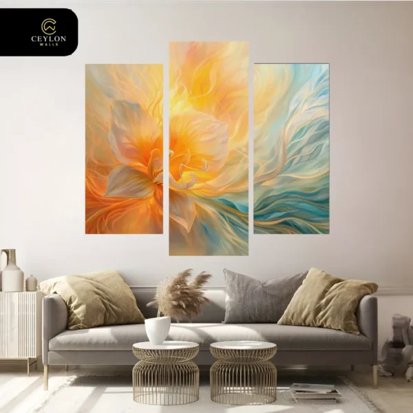 Fiery Orange & Gold Burst 3 Panel Wall Art