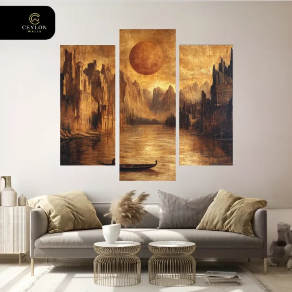 Sepia Mountain Canyon 3 Panel Wall Art