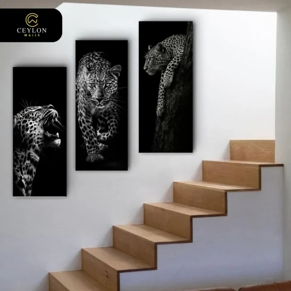 Monochrome Leopard 3 Panel Staircase Wall Art