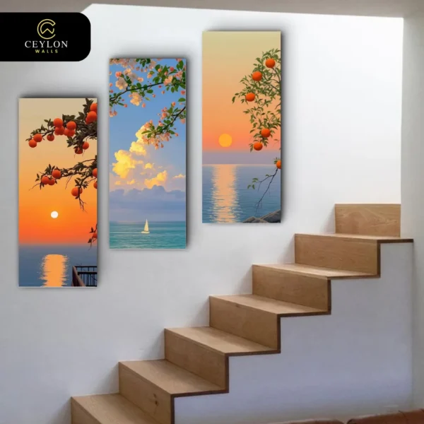 Sunset Ocean Floral 3 Panel Staircase Wall Art