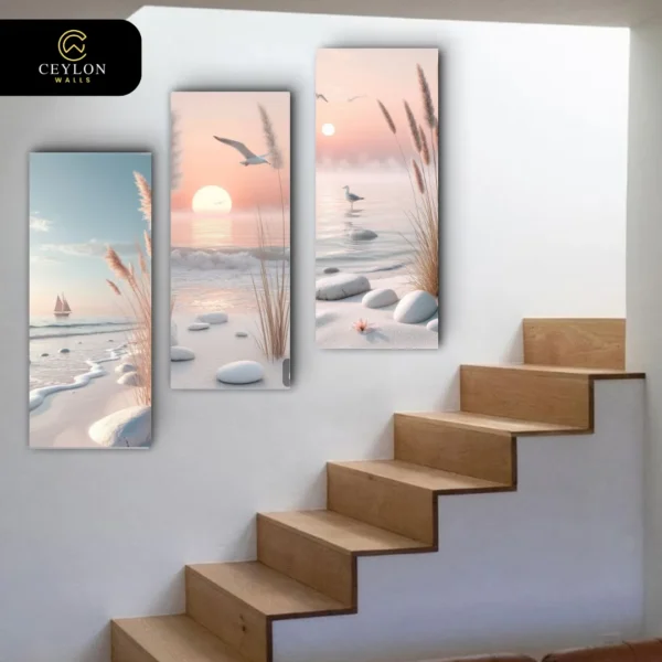Serene Beach Reeds 3 Panel Staircase Wall Art