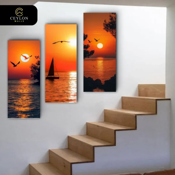 Golden Sunset Horizon 3 Panel Staircase Wall Art