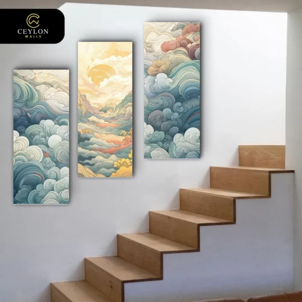Pastel Cloud Waves 3 Panel Staircase Wall Art