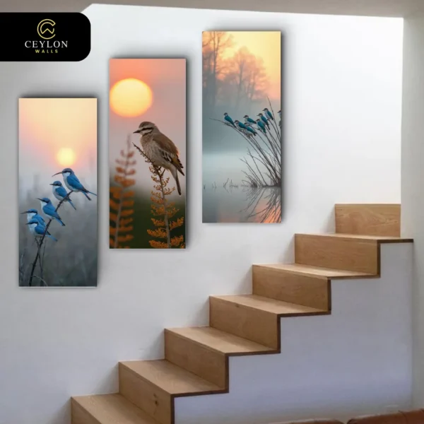 Morning Birds Nature 3 Panel Staircase Wall Art