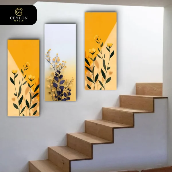 Golden Yellow Botanical 3 Panel Staircase Wall Art