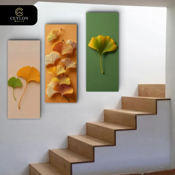 Ginkgo Leaf Trio 3 Panel Staircase Wall Art