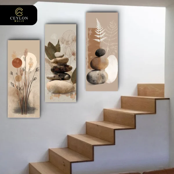 Boho Zen Stone 3 Panel Staircase Wall Art