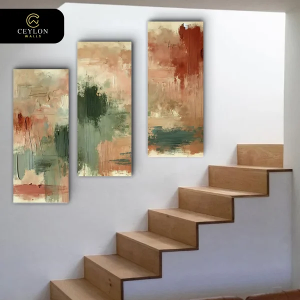 Abstract Earthy Grunge 3 Panel Staircase Wall Art