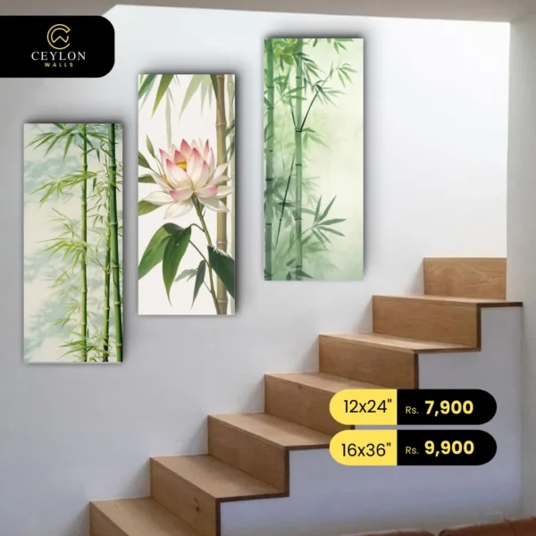 Green Bamboo Zen 3 Panel Staircase Wall Art