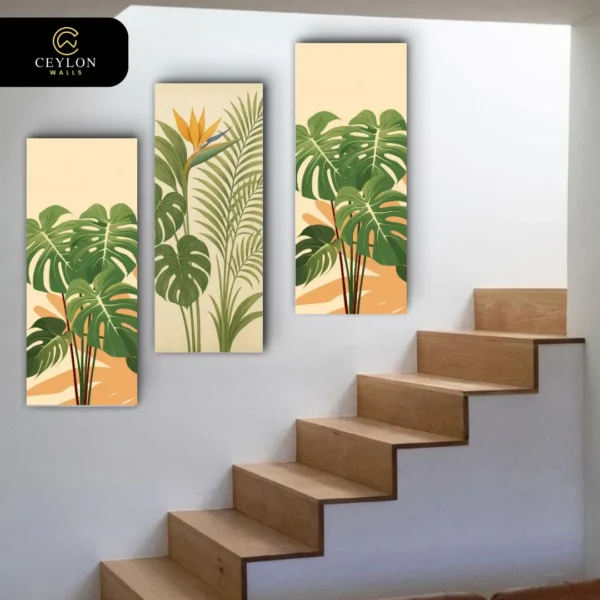 Tropical Monstera Leaf 3 Panel Staircase Wall Art