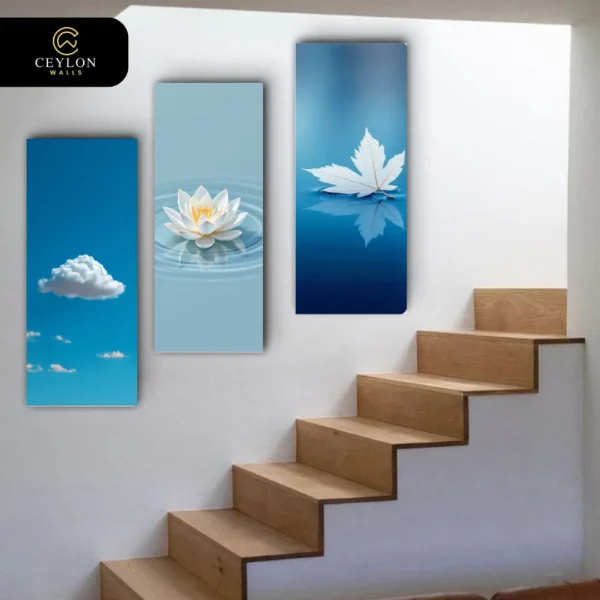 Serene Blue Lotus 3 Panel Staircase Wall Art