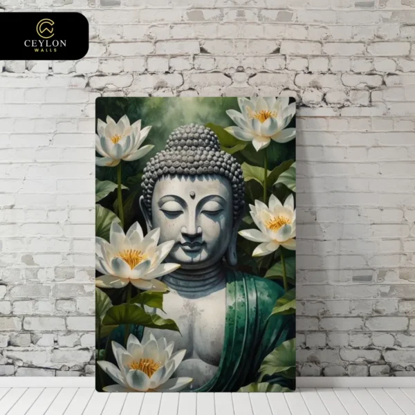 White Lotus Stone Buddha Wall Art