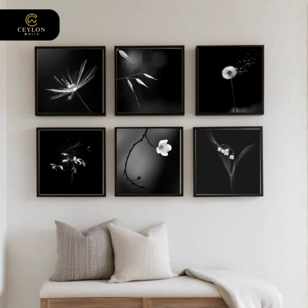 Black and White Midnight Botanical 6-Piece Premium Canvas Wall Art