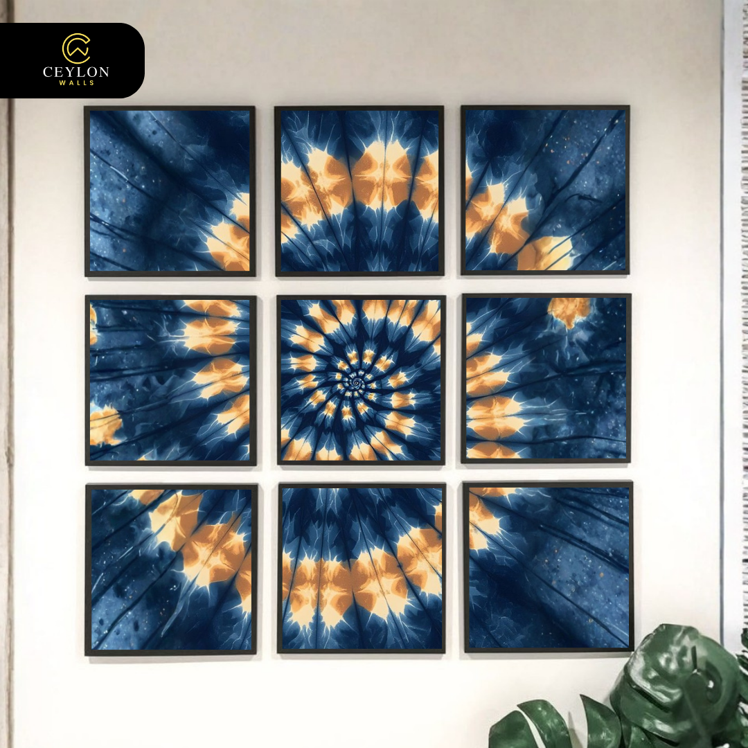 Royal Blue & Gold Abstract 9-Piece Premium Canvas Wall Art