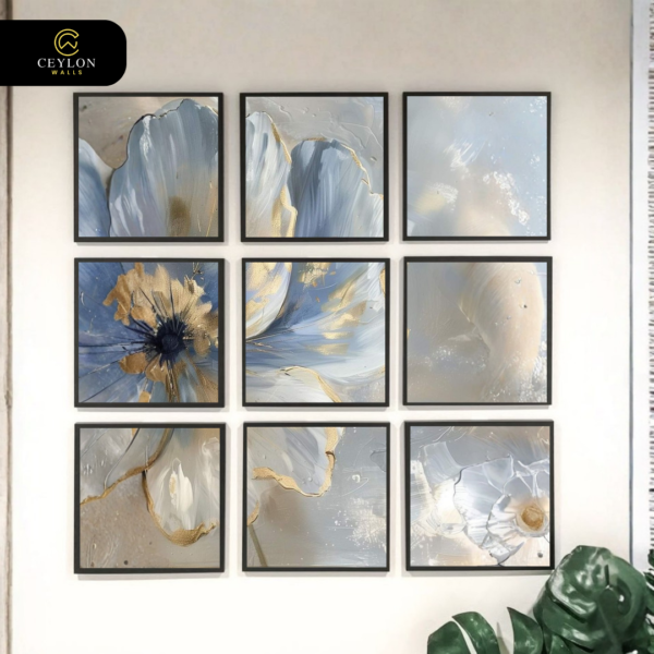 Soft Blue Floral Watercolor 9-Piece Premium Canvas Art Set